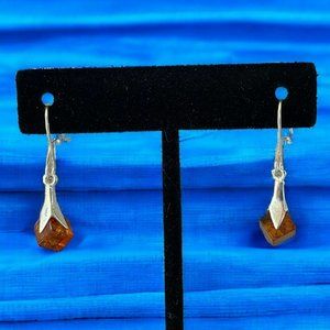 Sterling Silver 925 Women's Amber Drop Dangle Cube Shape Earrings